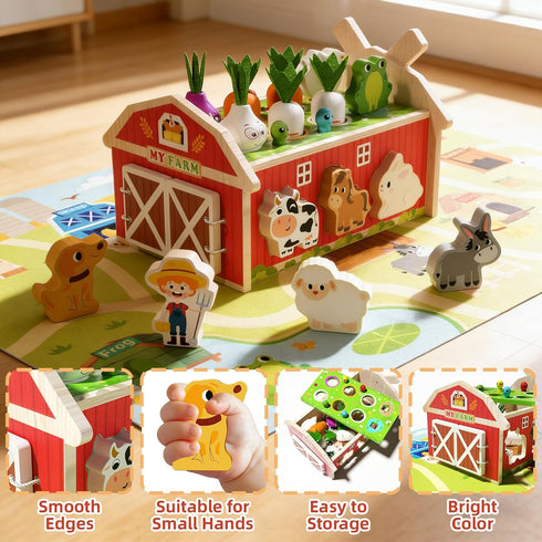 1 2 3 1-3, 1 1st JAUNTY Montessori Toy for Toddlers Years Old, Wooden Farm Shape Sorting Toy for Baby Boys Girls