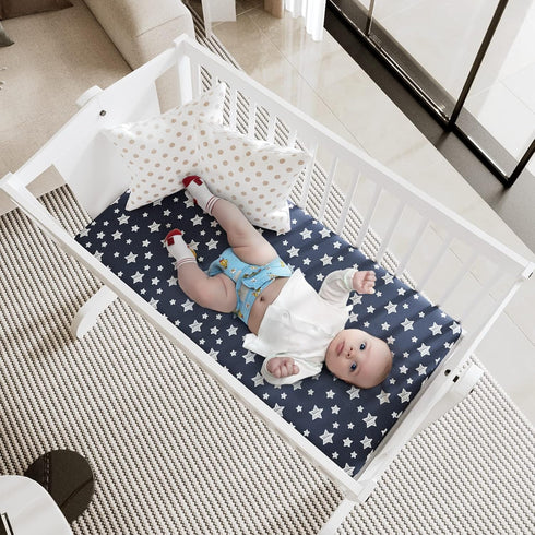 Set 4 Pack Bassinet Sheets for Baby Boy, Universal Fit for Oval, Hourglass and Rectangular Mattress, Navy