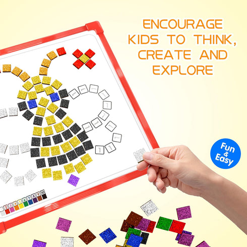 GLEEHAPY Educational STEM Toy, Mosaic Magnetic Puzzle with 300 Foam Building Blocks, Math Counting Activities