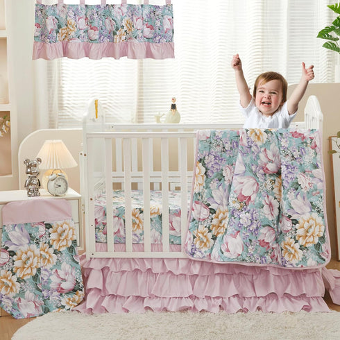 100% Brandream Crib Bed Skirt Dust Ruffle Triple Layer Egyptian Cotton Sateen Silky Pink Purple Ruffled Baby Girls