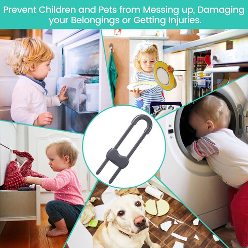 Jetec 10 Pieces Cabinet Locks for Babies, Adjustable U-Shaped Childproof Latch for Knob Handle on Kitchen Door