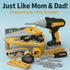 Set Kids Tool with Carrying Case, Electronic Toy Drill with Bits & Construction Vest Pretend Play Kit with Safety