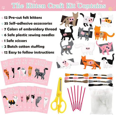 7 8 9 10 11 12 Set 12PCS CiyvoLyeen Cat Sewing Kit for Kids Ages Kitten Plush Toys Arts & Crafts for Beginners, Learn