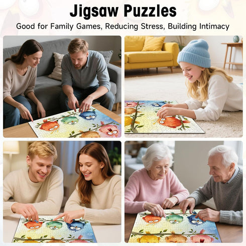 1000 6 22.8x22.8 Funny Birds Piece Puzzle for Adults, Puzzles with Letters on Back, Cute Cartoon Birds Pastel