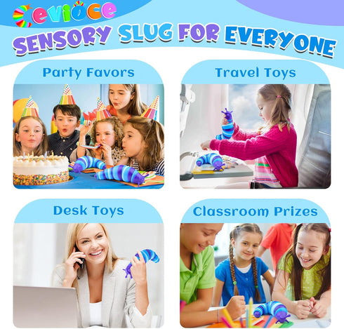Cevioce 4Pcs Sensory Slug Fidget Toys for Adults & Kids - Cute Autism Sensory Party Favors for 3+ Year Olds (A)