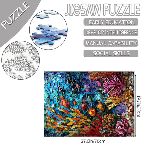 1000 Piece Jigsaw Puzzles for Adults - Stained Glass Ocean Painting Jigsaw Puzzle Underwater World - Colorful Glass