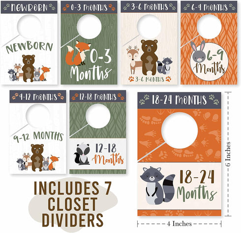 Hadley Designs Woodland Baby Nursery Closet Organizer Dividers, 7pcs for Girls or Boys Clothing, Grey Size Hanger
