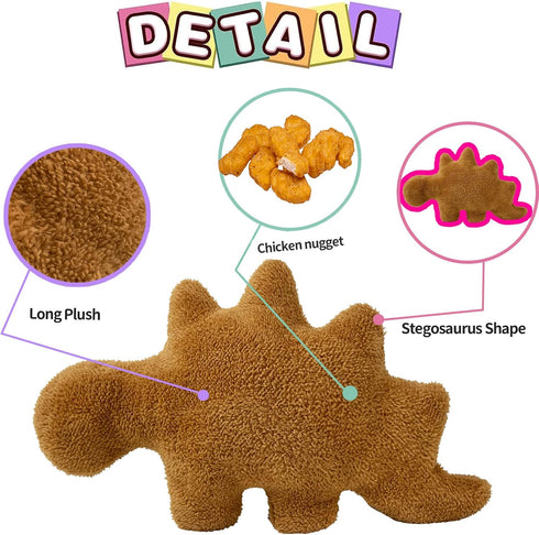 Dino Nugget Pillow, Stegosaurus 18 inch Soft Dinosaur Chicken Nuggets Pillow for Fun Gifts, Dinosaur Theme Party