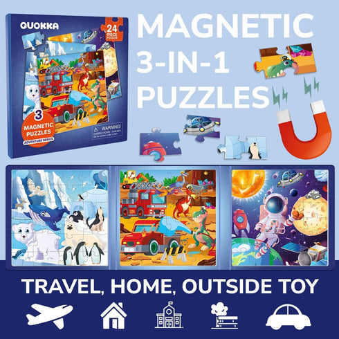 QUOKKA Magnet Puzzles for Toddlers 3 Years Old - 24 Pcs Travel Puzzles Games for Kids Ages 3-5