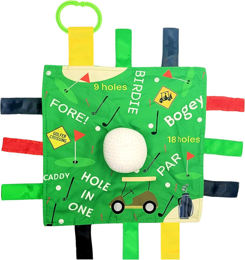 Baby Jack & Co 10x10” Golf Sports Lovey - Sensory Plush Blanket & Stroller Toy for Learning Shapes, Letters & Colors