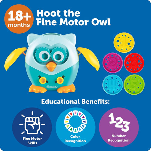 6 18+ Learning Resources Hoot the Fine Motor Owl - Pieces, Ages Months, Toddler Toys, Fine Motor and Sensory for Kids