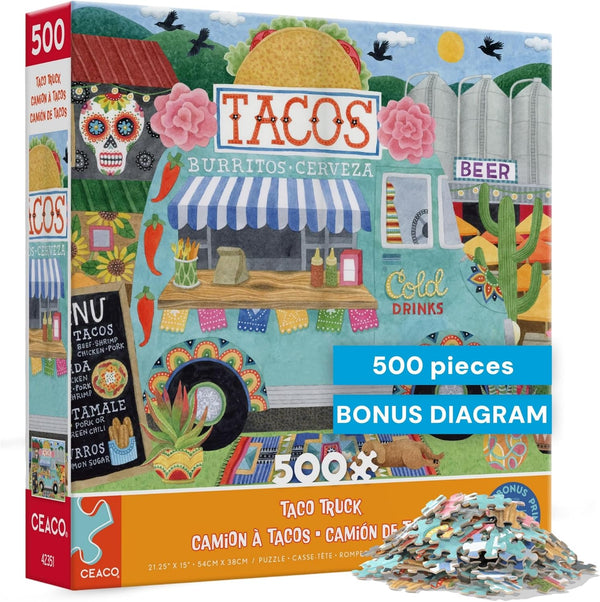 Ceaco - Food Trucks Taco Truck 500 Piece Jigsaw Puzzle with Colorful
