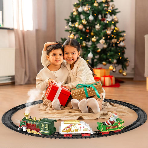 Set Set 3-12 TERRAMUS Christmas Train - Hanging Train Toys with Smoke Light & Sound for Boys Girls,Train Around Under