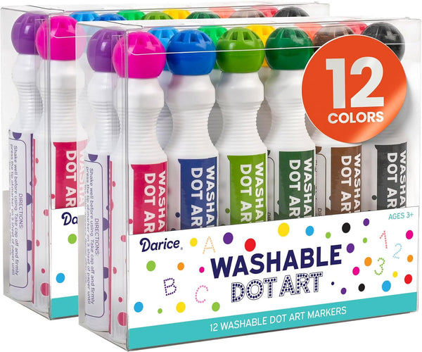 Washable Dot Markers for Toddlers, 24 Count (2-Pack of 12 Colors), 40ml