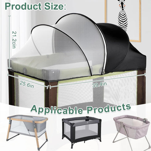 WANRU Pack 2-Way N Play Tent Cover & Bassinet Canopy - Half-Blackout Breathable Mosquito Net with Zipper for Bassinet
