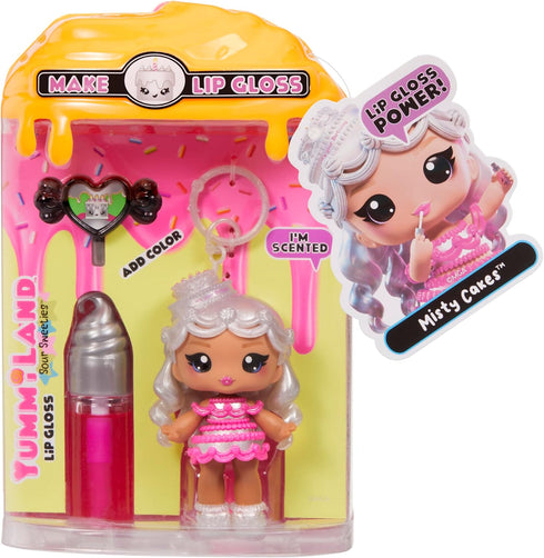 Yummiland 4+ Lip Gloss Doll: Sour Sweeties - Misty Cakes Includes DIY Lip Gloss + Removable Keychain, Cosmetic Play