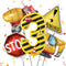 JUANBUDONG Construction Theme Balloons Set,Yellow and Black Striped Construction Foil Number 3 Balloons.Truck,