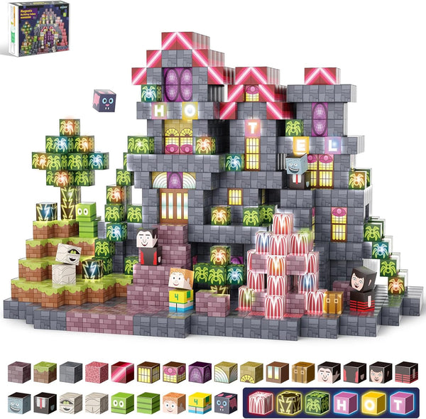 BINZKBB Magnetic Blocks -198PCS Enchanted Hotel Magnetic Building Cubes,Educational Sensory Stacking Kit &