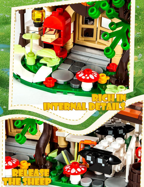 Set (610Pieces) SEMKY City Series Farm House Building Blocks with LED Lights, Creative Farm House Model Gifts for Kid