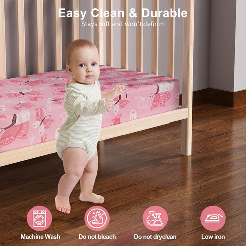 IOCCLH 2 Pack 28x52x8in(Daisy Baby Crib Sheets for Boys and Girls Fit for Standard Crib Toddler Mattress Breathable