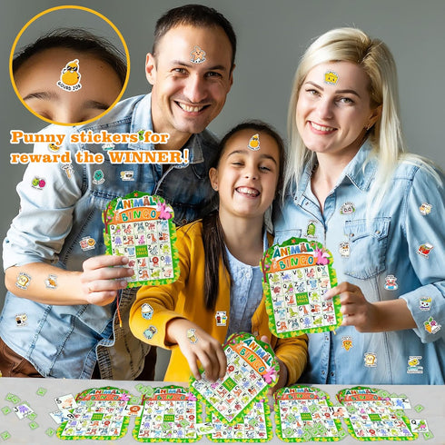 Animal Bingo Game for Kids, Toddler Adults Family - Letter Recognition Jungle Safari Party Game with 24 Players