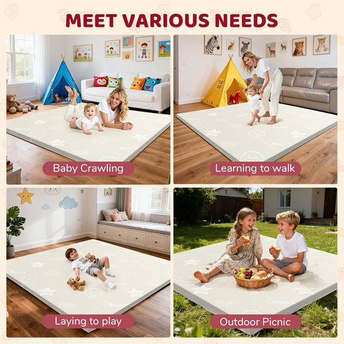 47x47 Tummy 1.2" Baby Play Mat - Leather Waterproof Time mats for floor - Extra Thick Foam Cushioned & Super Soft