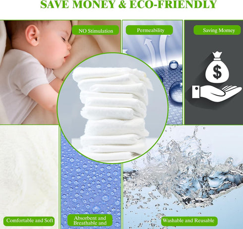 Prefold Cloth Diapers - Premium Cotton, Fasoar 3 Ply Washable Diaper Covers for Babies to Toddlers, 6 Count