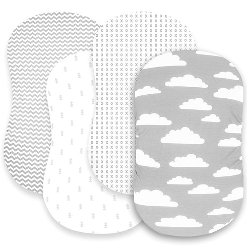 BaeBae Goods Premium Bassinet Fitted Sheet Set - 4 Pack 100% Jersey Knit -