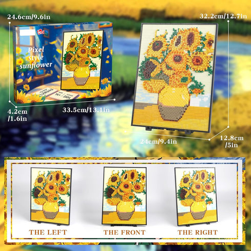 STMIGAIBLOCKS 3504PCS 14+ Flowers Wall Decoration Micro Mini Building Blocks,Ideas Botanical Sumflowers Painting Frame