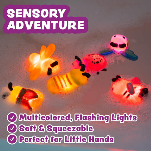 6 Pack Tub Works Bugs Light Up Bath Toys, | Water-Activated Light Up Toys Flash & Change Color | Easy-Grip Baby Girl