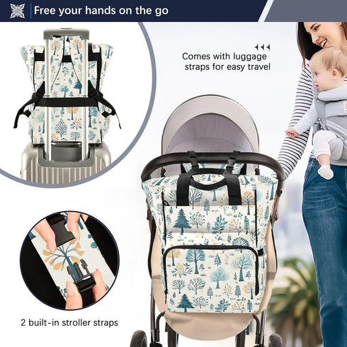 SUABO Backpack Various Blue Green Tree Pattern Baby Diaper Bag Large Bag Waterproof Travel Diaper Bags for Moms