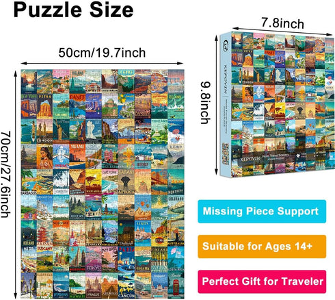 1000 1000 90 Puzzles for Adults Pieces Vintage World Travel, Jigsaw Puzzles Landscape Poster Puzzle Landmarks, Piece