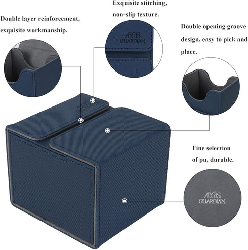 AEGIS GUARDIAN Card Deck Box with Dice Tray for MTG Cards, PU Leather Storage Box for 150+ Sleeved Cards
