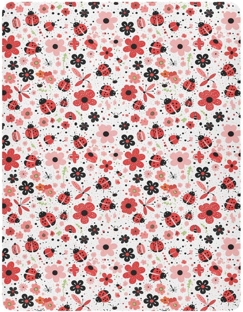 Vdsrup 39 27 5In Crib Sheets for Boys Girl Ladybugs Flowers Neutral Mini Crib Mattress Sheets Fitted, Red Pink Toddler
