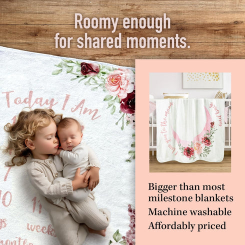 Baby Milestone Blanket - Monthly Milestone Blanket for Baby Girl, Custom Soft Fleece Photography Background, 60" X 40"