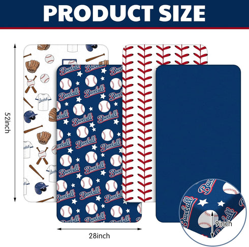 VitalCozy 4 Set 52 28 8 Inches Pcs Baseball Crib Sheet Newborn Bedding Nursery Baby Sheets for Girl Boys Baby Gifts