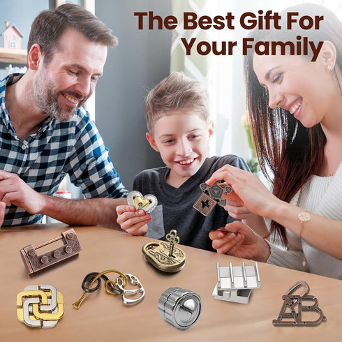 9 Pcs Metal Brain Teaser Puzzles, 3D Steel Puzzle for Adults, Unlock Interlocking IQ Education Toys