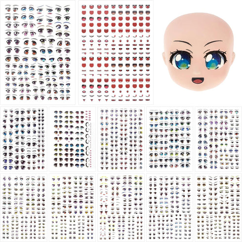Joez 12Pcs Water Eye Stickers for Dolls, Cute Cartoon Eye Water Decals for Doll Clay Accessories