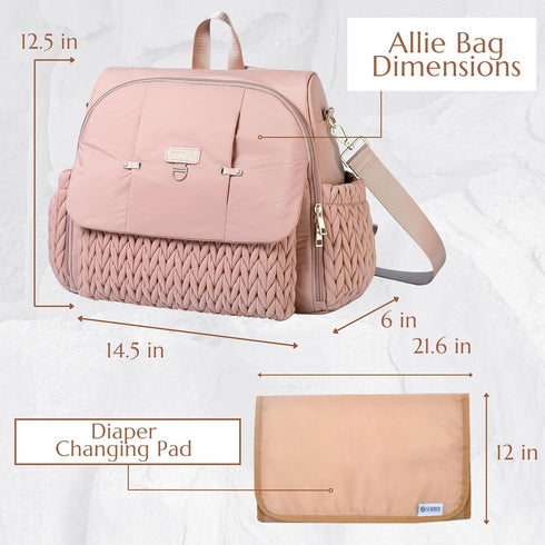 Backpack Allie Stylish Diaper Bag,Travel Baby Bag with Insulated Pockets,Changing Pad, Stroller Clips, Shoulder