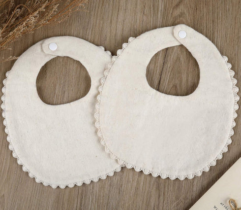 GZMM Baby Bib For Girls - Reversible Waterproof Handmade Natural Cotton Baby Drool Bib 0-12 months, 2 Pack (off-white)