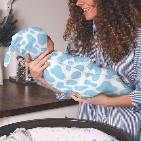 Pink Cow Print Newborn Baby Swaddle Blanket - With Beanie Hat Baby Receiving Blanket Wraps Gifts For Boys Girls Infant