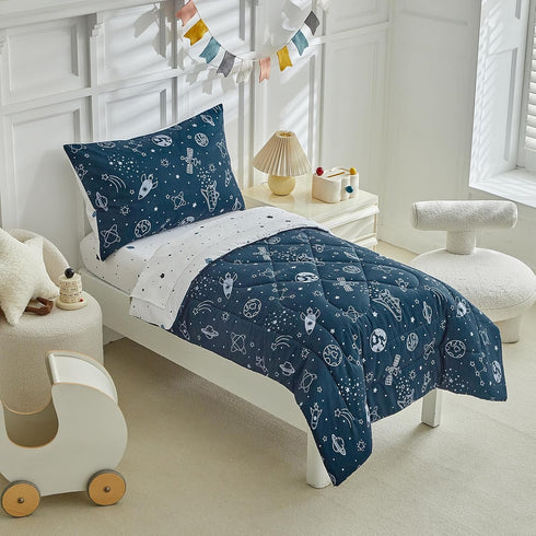 4 Set Set,Soft Set,Includes Pieces Toddler Bedding for Boy,Space Toddler Bed Comforter and Breathable Microfiber Crib