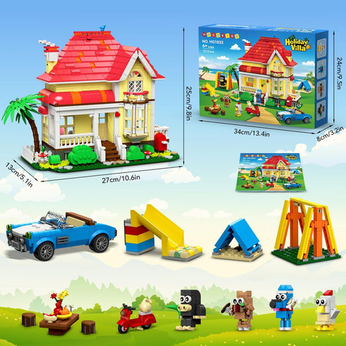 Set Playset 6+ HOGOKIDS Girls House Building with LED Lights Girl Friends Family House Block Toy, House with Car