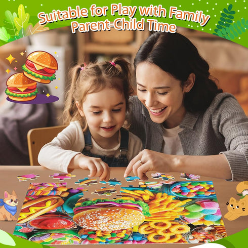 Ciesa 4 Packs 100 4-6 6-8 8-10, 4-6 5-8 Piece Puzzles for Kids Ages Mermaid Dogs Cats Hamburger Educational Jigsaw