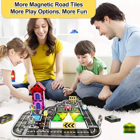 82pcs 3+Year Drofex Magnetic Tiles Road, Magnetic Building Blocks Construction Toys for Old Boys Girls, Kids Montessori