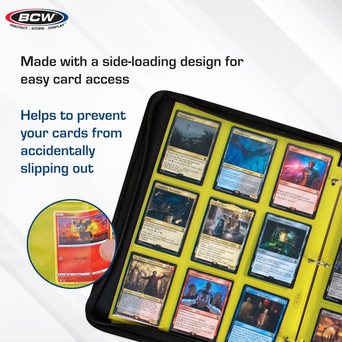 BCW Double-Sided 9-Pocket Pages Holder, 20 Yellow Pages for Trading Card Binder, Secure Side Loading Solution