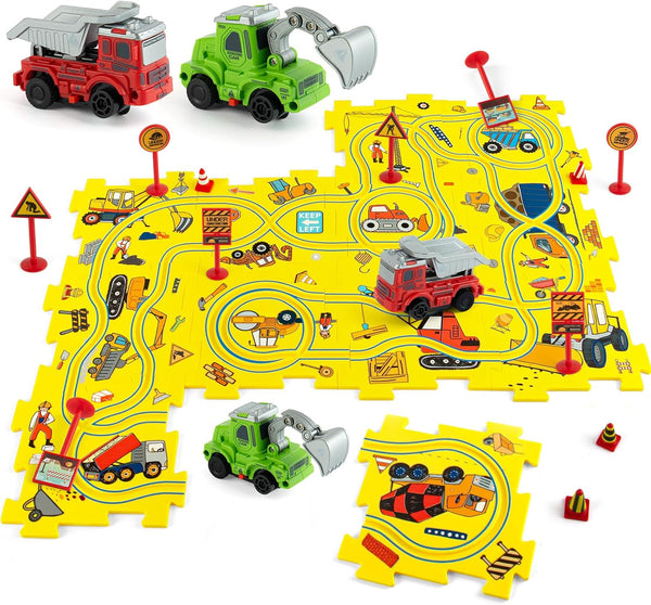 Plastic Puzzles for Kids Ages 3-5 with Toy Cars (Excavator + Dump