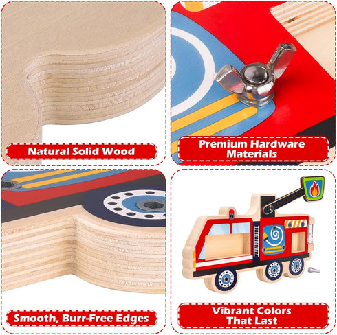 26, Montessori Screwdriver Busy Board Fire Truck Wooden STEM Fine Motor Skills Sensory Learning Toy for Kids Ages Great