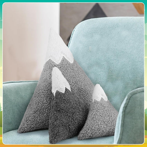 3 Shellwei Pcs Mountain Shaped Decorative Pillow Sherpa Cute Nursery Playroom Pillow Grey and White Nursery Accessories