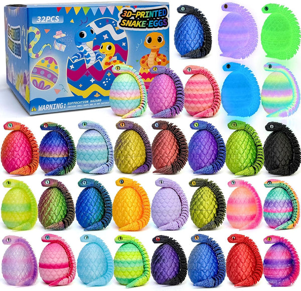 Binvin 32PCS 3D Printed Snake Toy, Easter Basket Stuffers Mini Mystery Crystal Egg